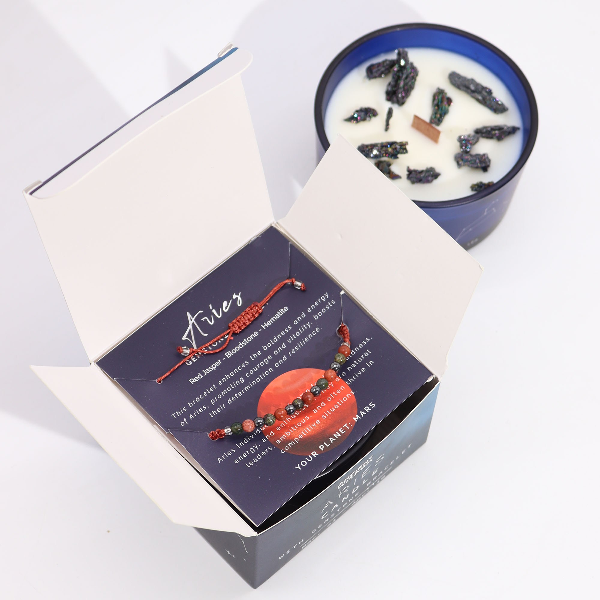 Vela del zodiaco con pulsera de piedras – Aries - Imagen 2