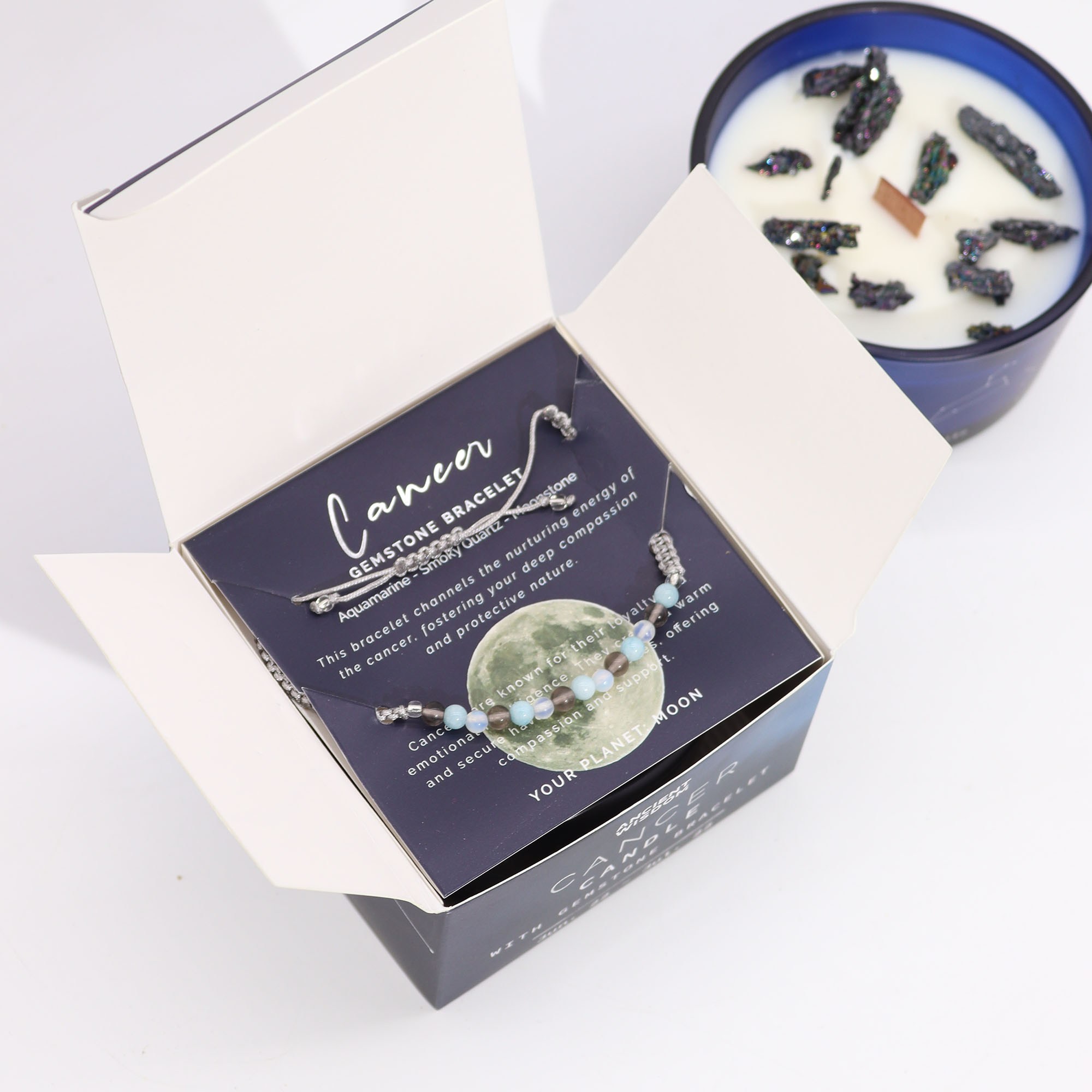 Vela del zodiaco con pulsera de piedras – Cáncer - Imagen 2