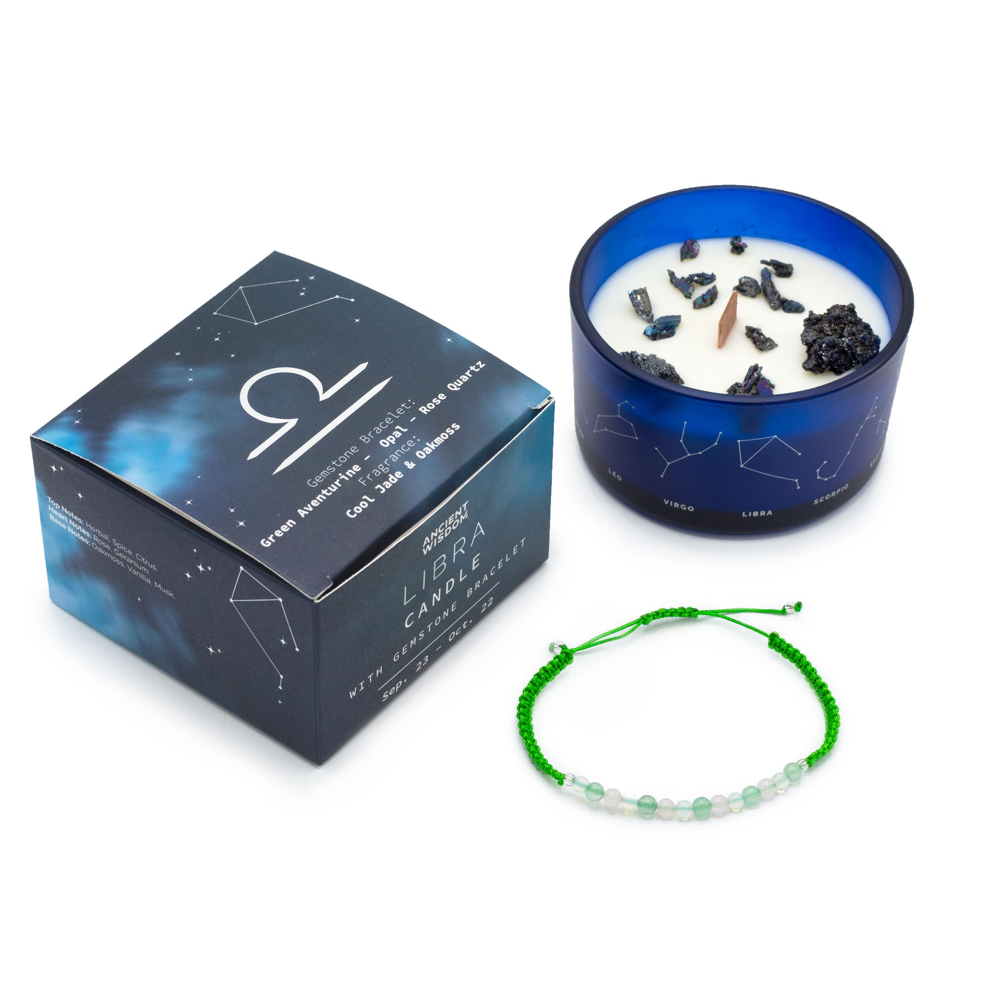 Vela del zodiaco con pulsera de piedras – Libra