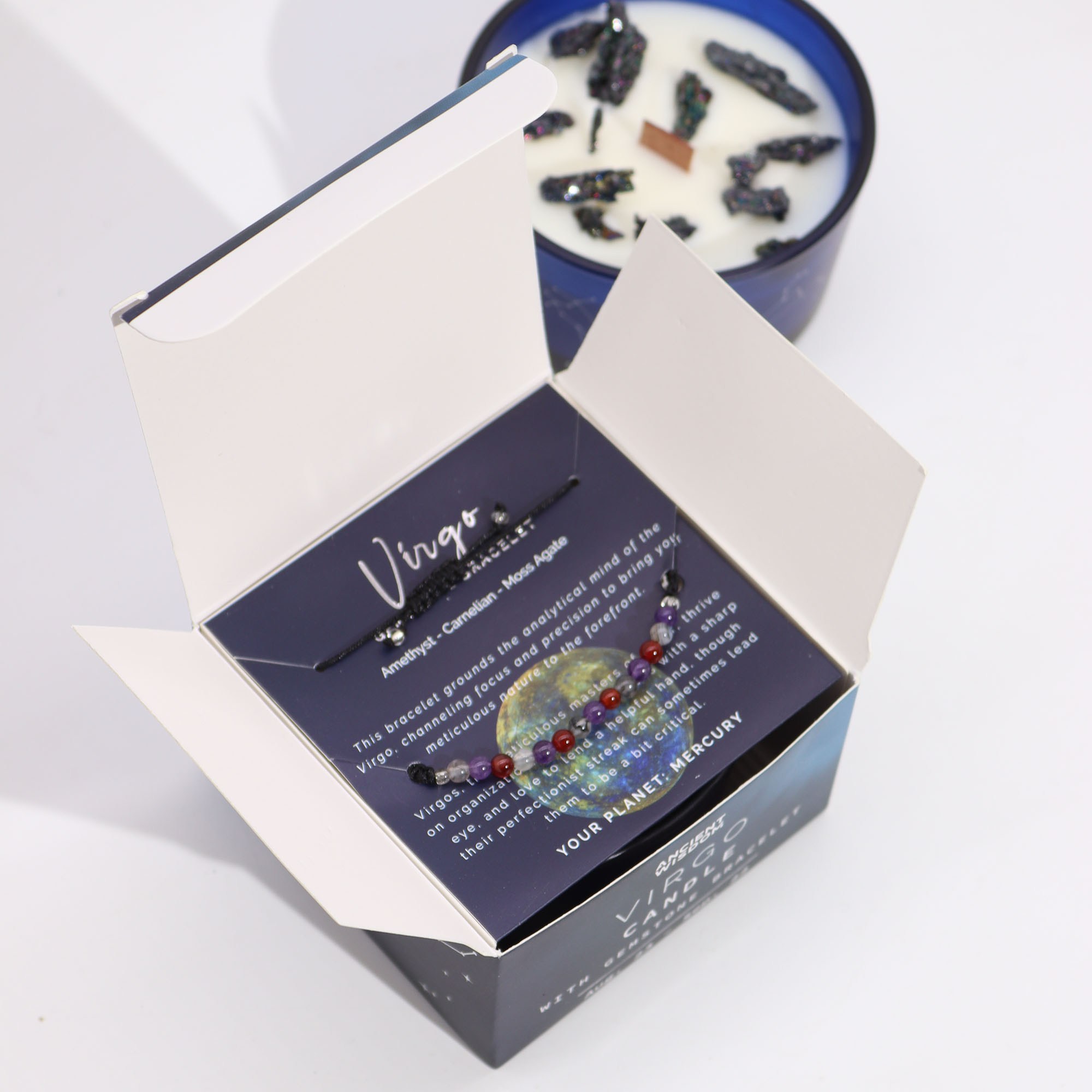 Vela del zodiaco con pulsera de piedras – Virgo - Imagen 2