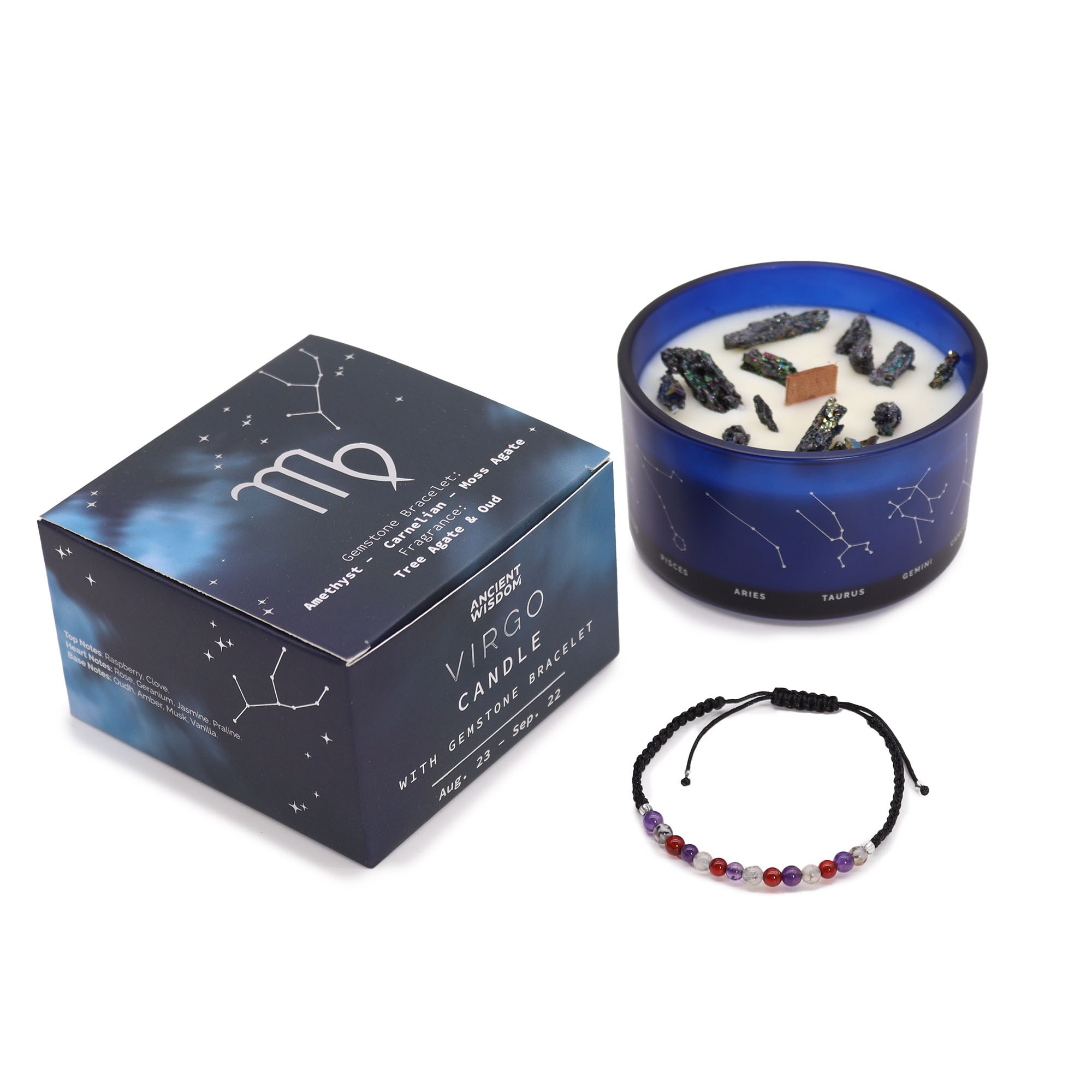 Vela del zodiaco con pulsera de piedras – Virgo