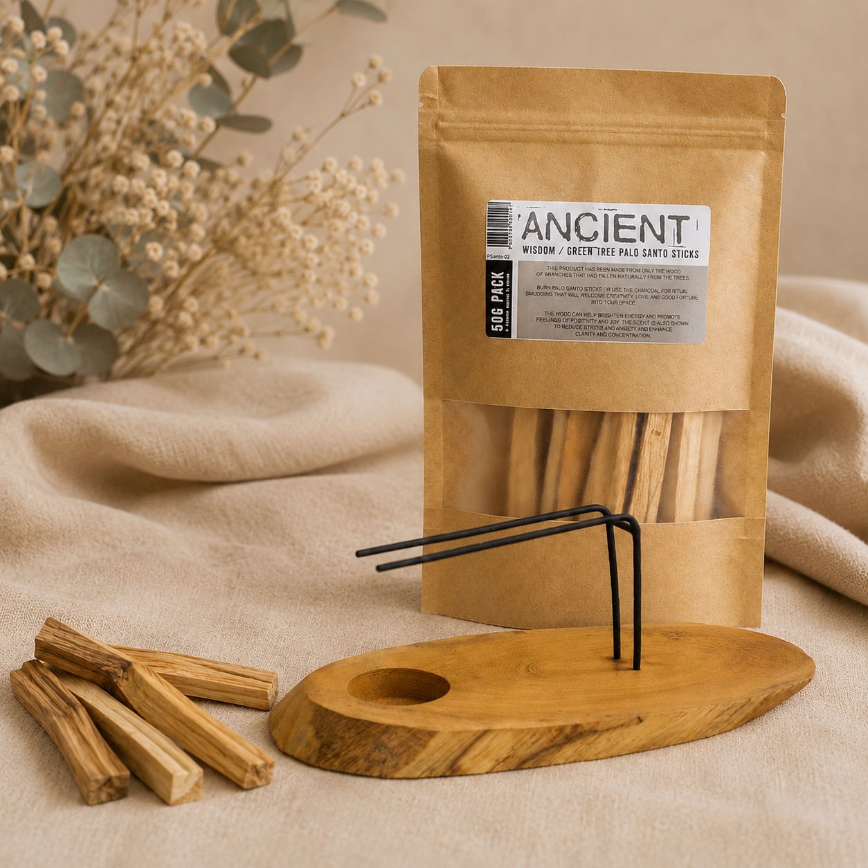Pack de Palo Santo natural con calentador de madera de suar