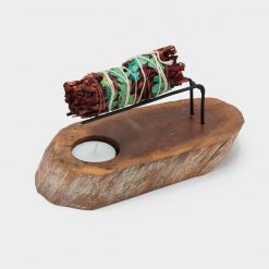 Calentador de Palo Santo de madera de suar Blanco envejecido con atado de hierbas