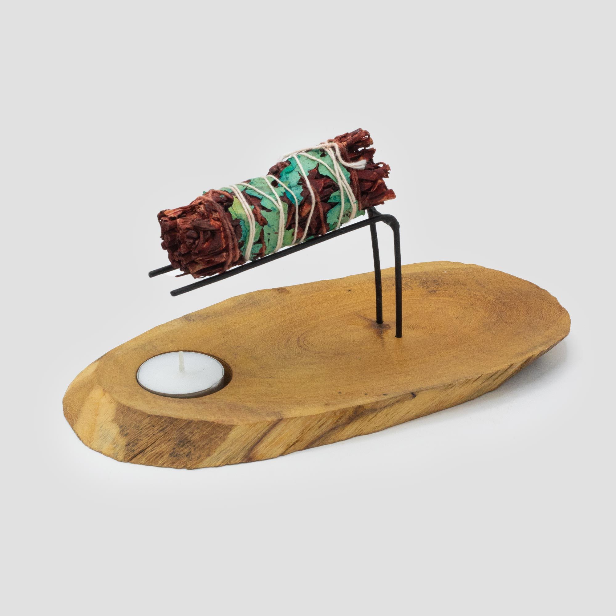 Calentador de Palo Santo de madera de suar Natural con atado de hierbas