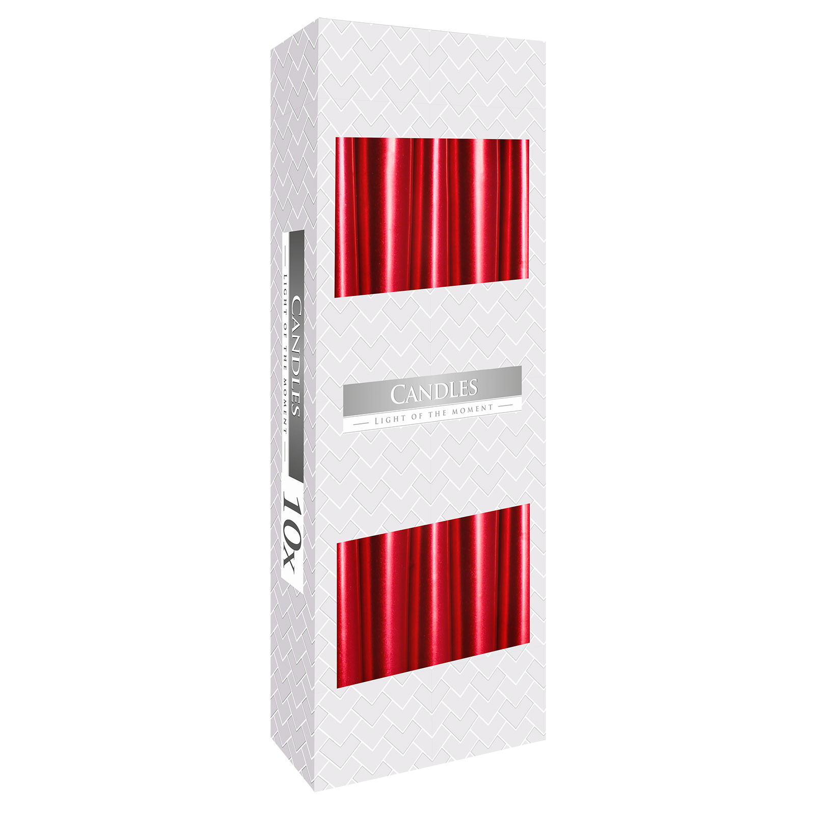 Velas cónicas · Pack de 10 · Rojo metalizado
