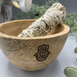 Cuenco de madera para sahumados y ofrendas · Hamsa