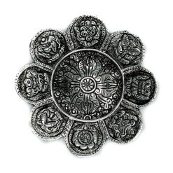 Portaincienso de Aluminio Pulido · Símbolos Tibetanos
