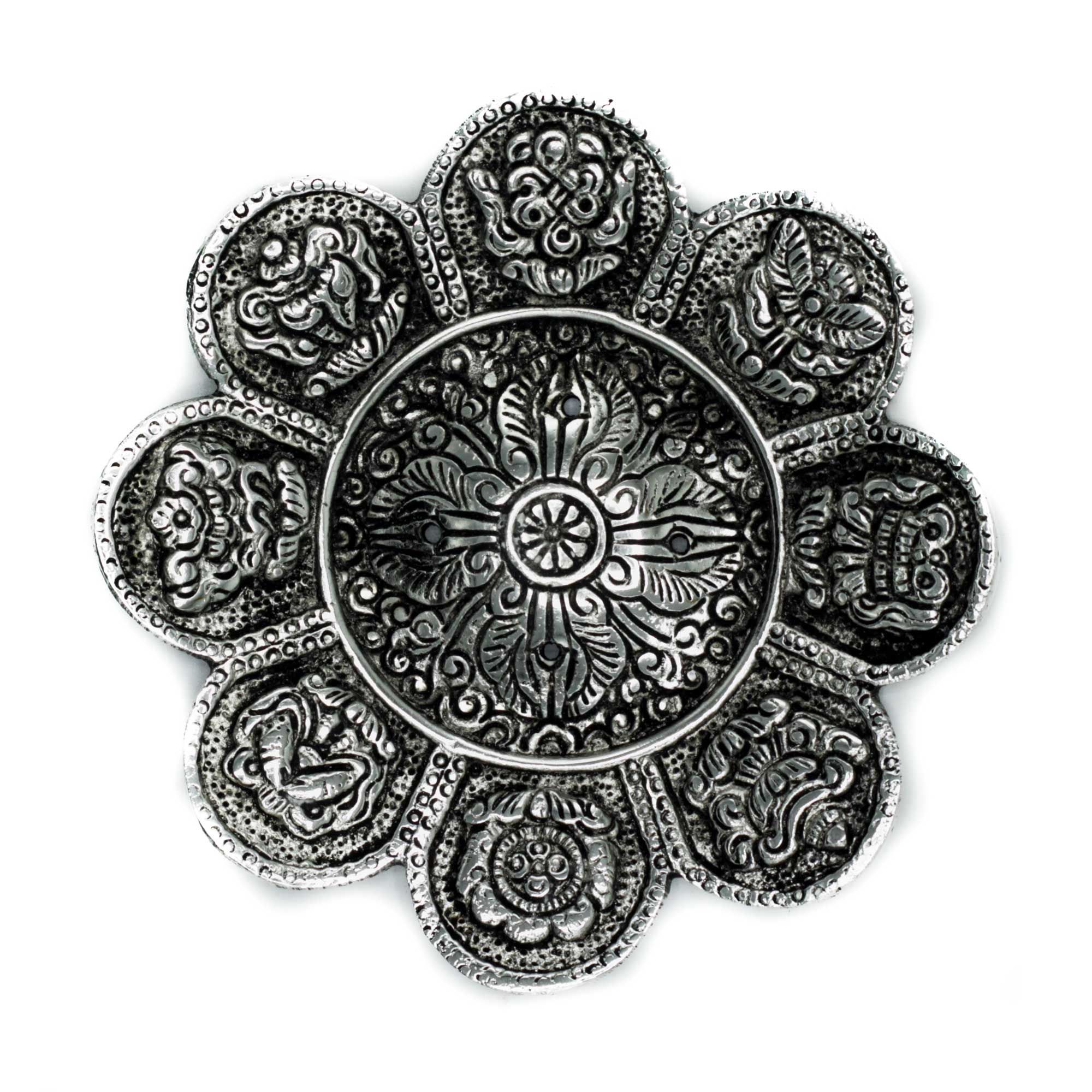 Portaincienso de Aluminio Pulido · Símbolos Tibetanos