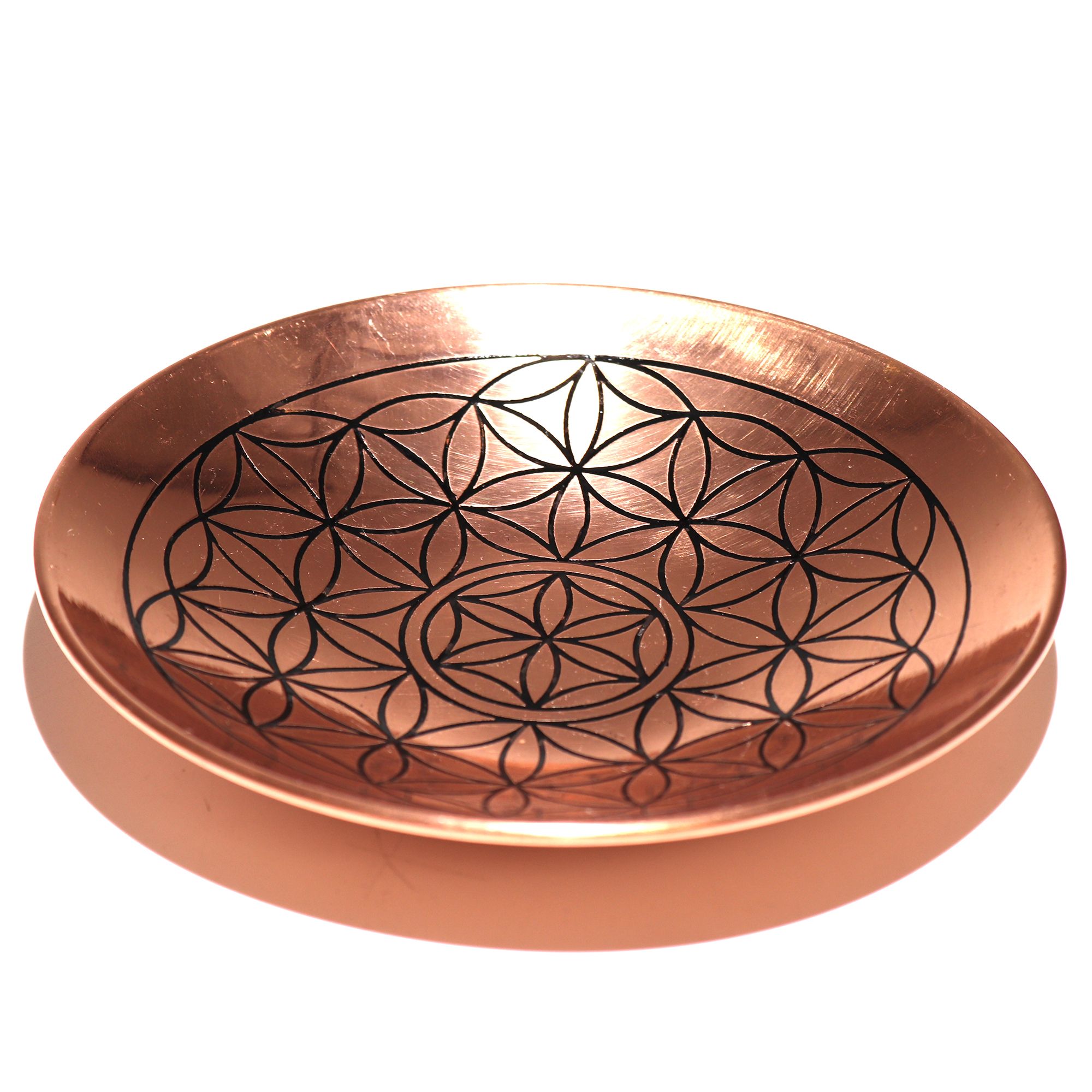 Plato de cobre para ofrendas y sahumado · Flor de la Vida