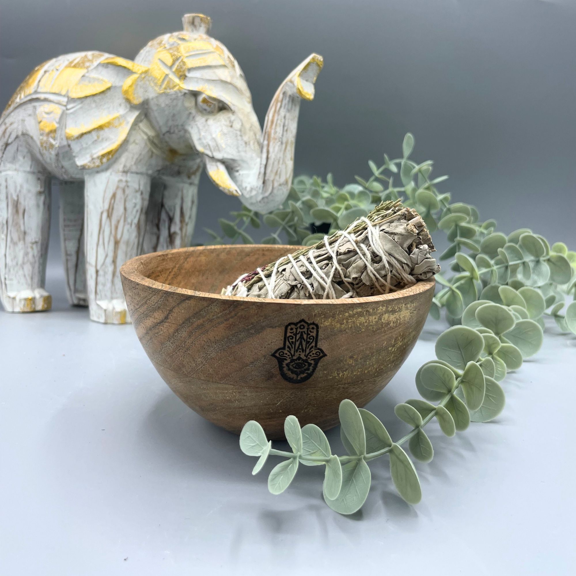 Cuenco de madera para sahumados y ofrendas · Hamsa · Grande