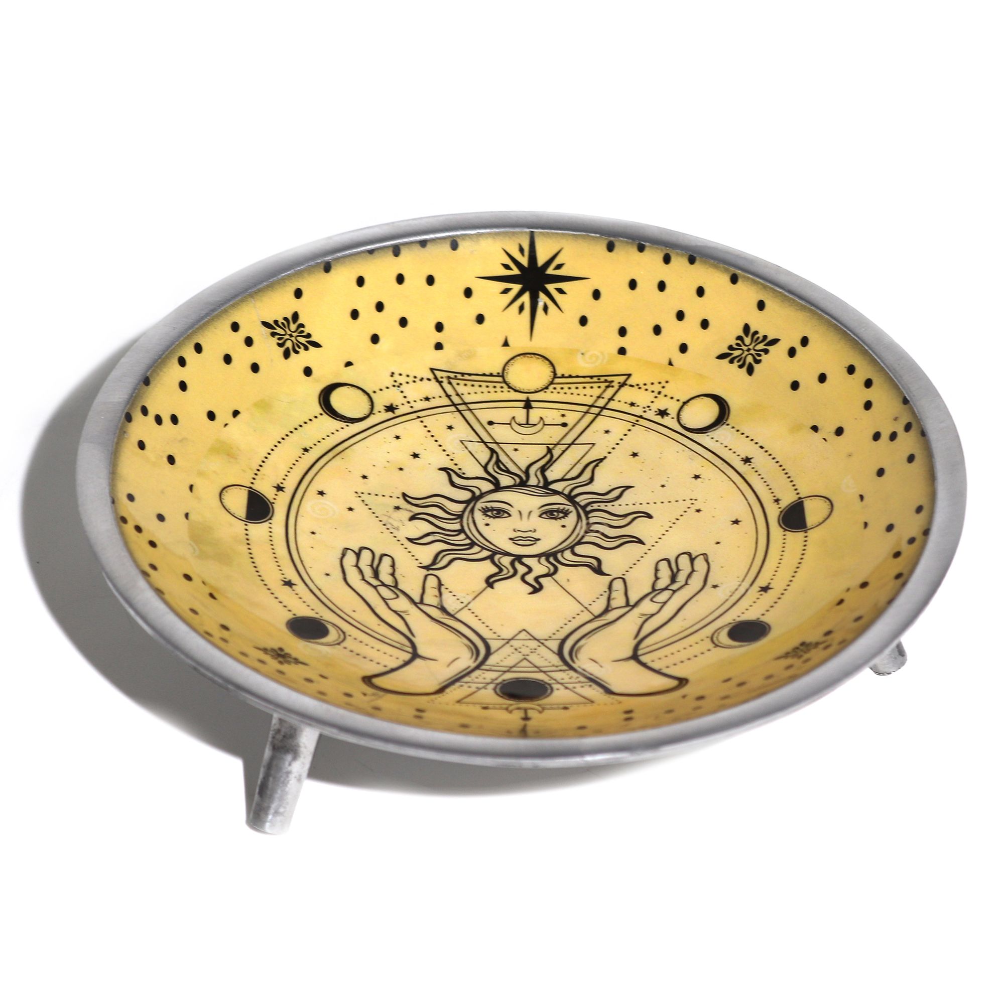 Plato de ofrendas Manos y Sol · Esmaltado · 3 patas