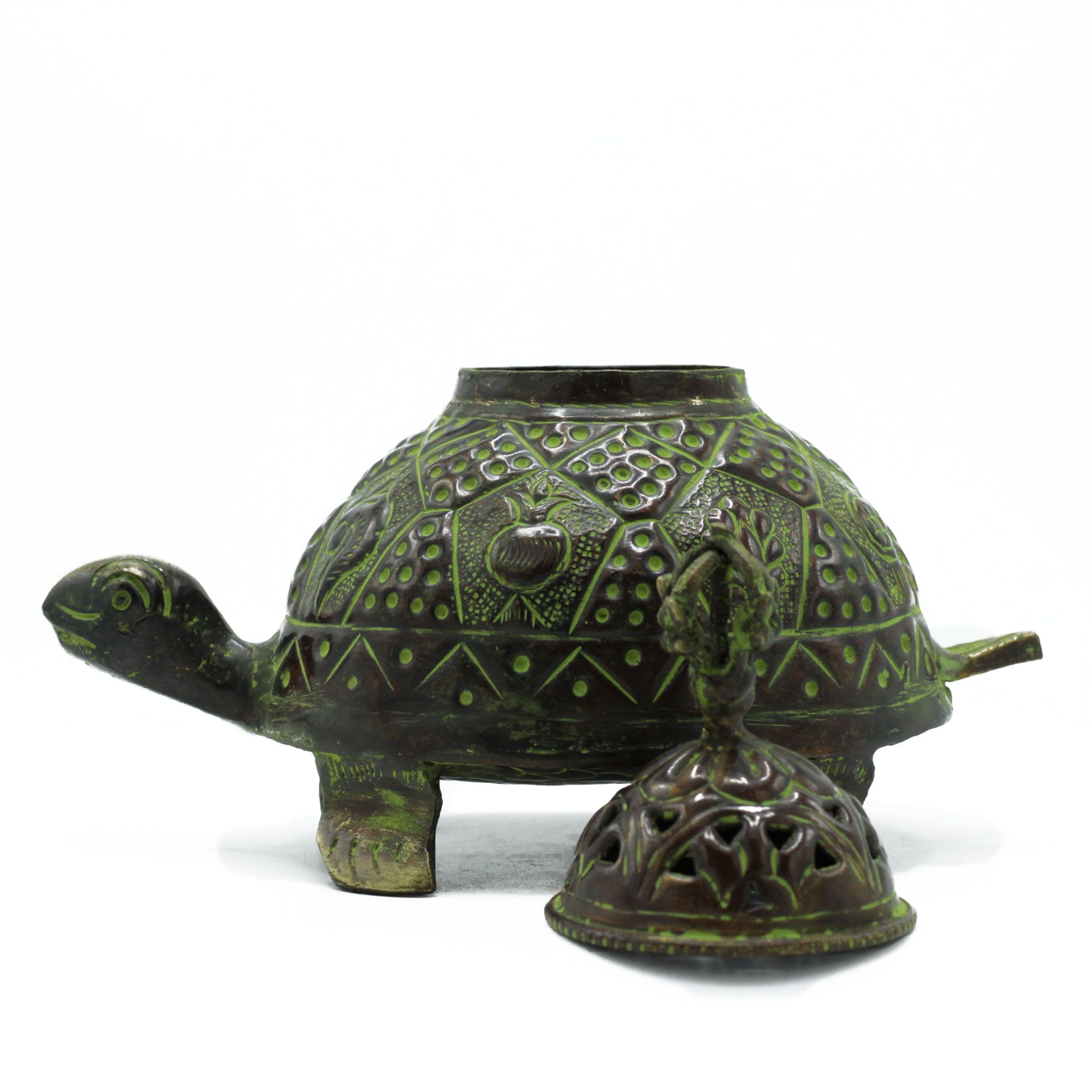 Portainciensos Tortuga de Latón con Pátina Verde - Imagen 2
