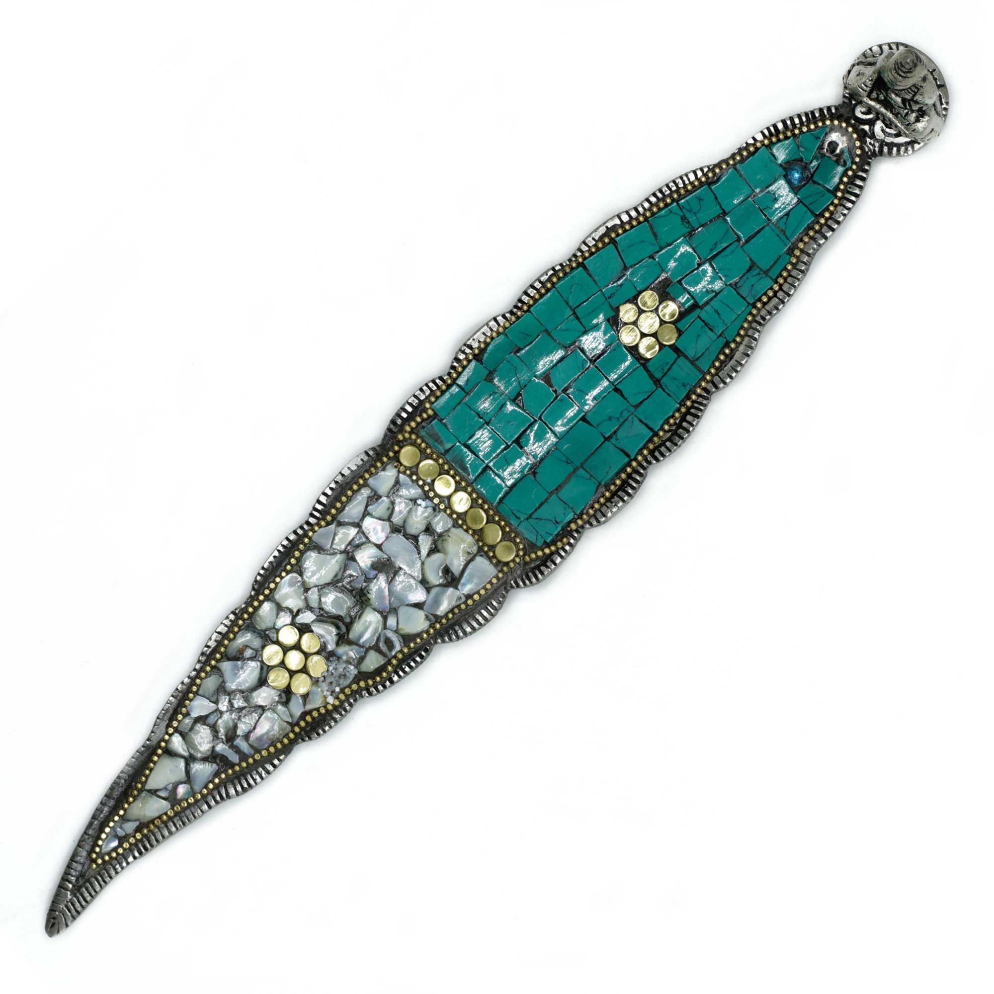 Portainciensos Tibetano Hoja Larga con Buda y Mosaico