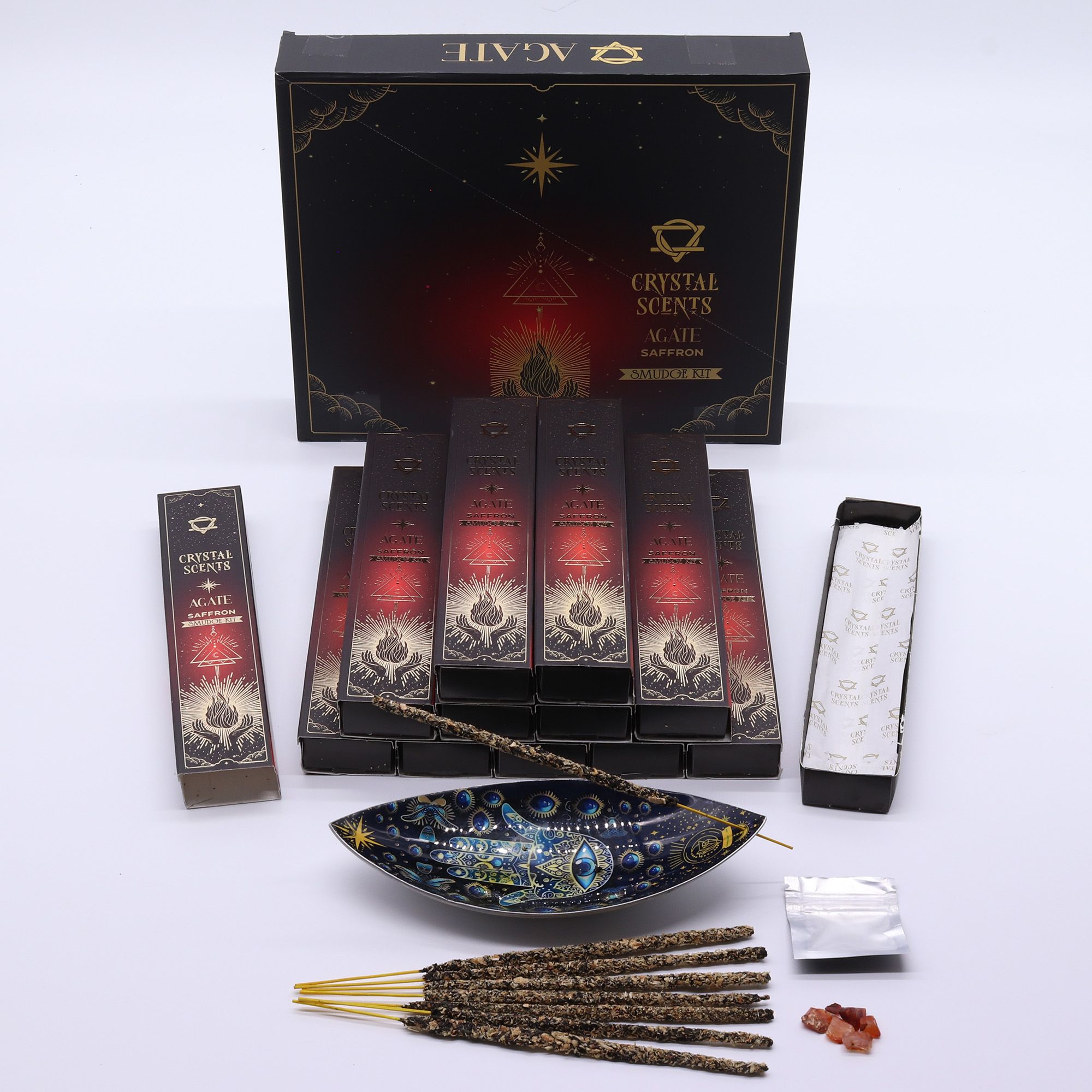 Incienso Crystal Scents · Azafrán y ágata roja