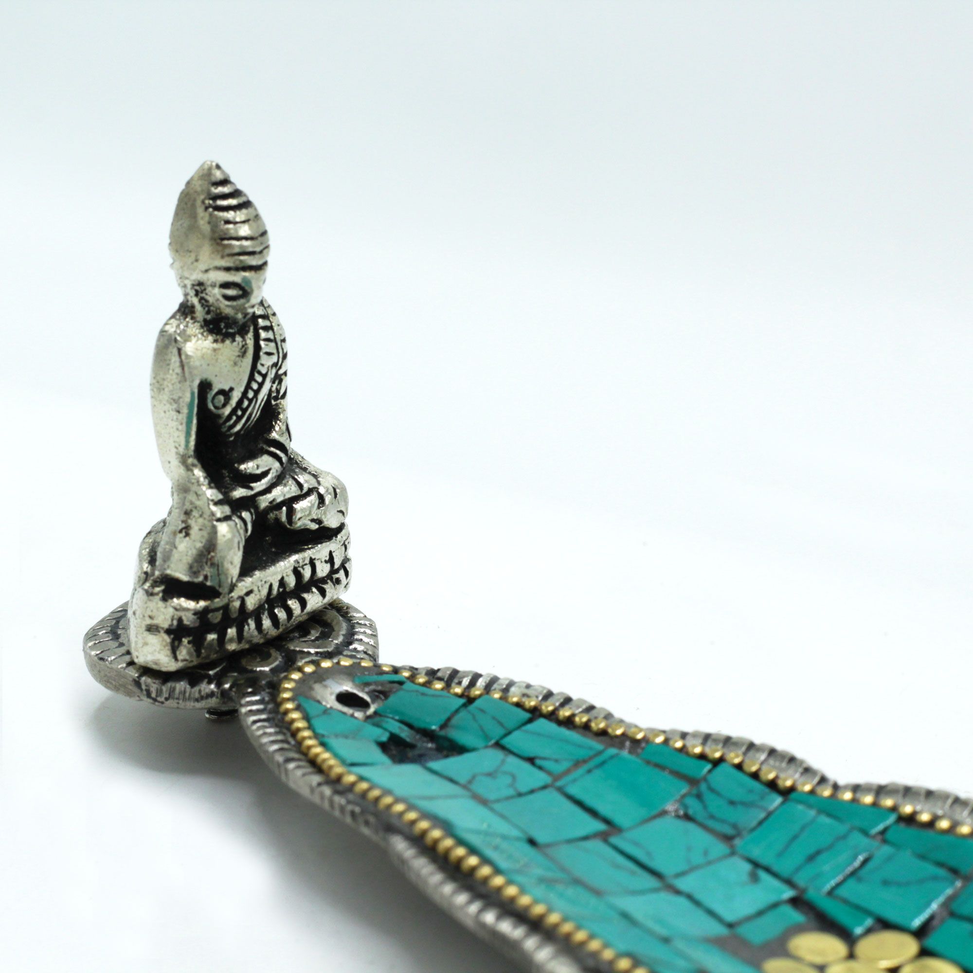 Portainciensos Tibetano Hoja Larga con Buda y Mosaico - Imagen 3