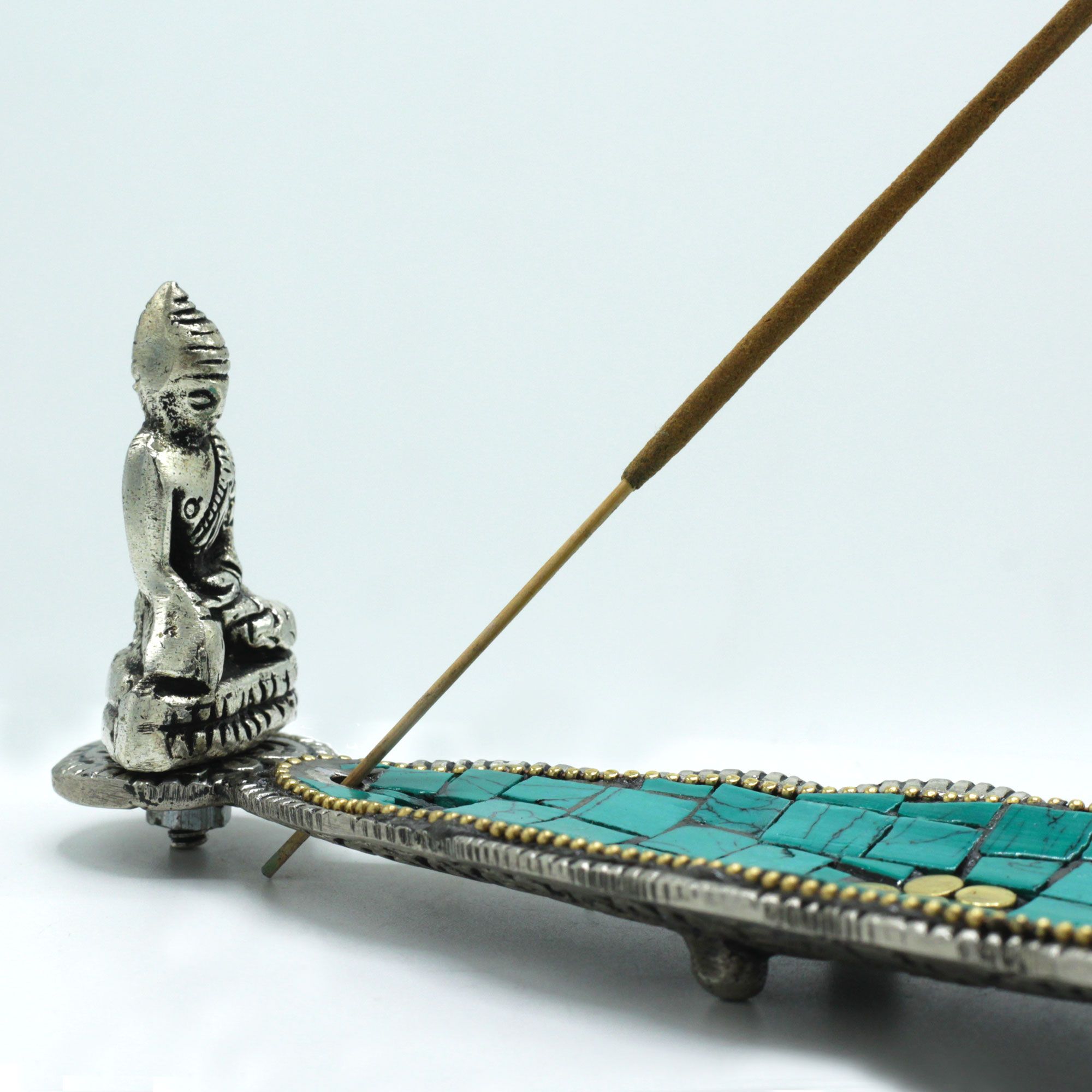 Portainciensos Tibetano Hoja Larga con Buda y Mosaico - Imagen 2