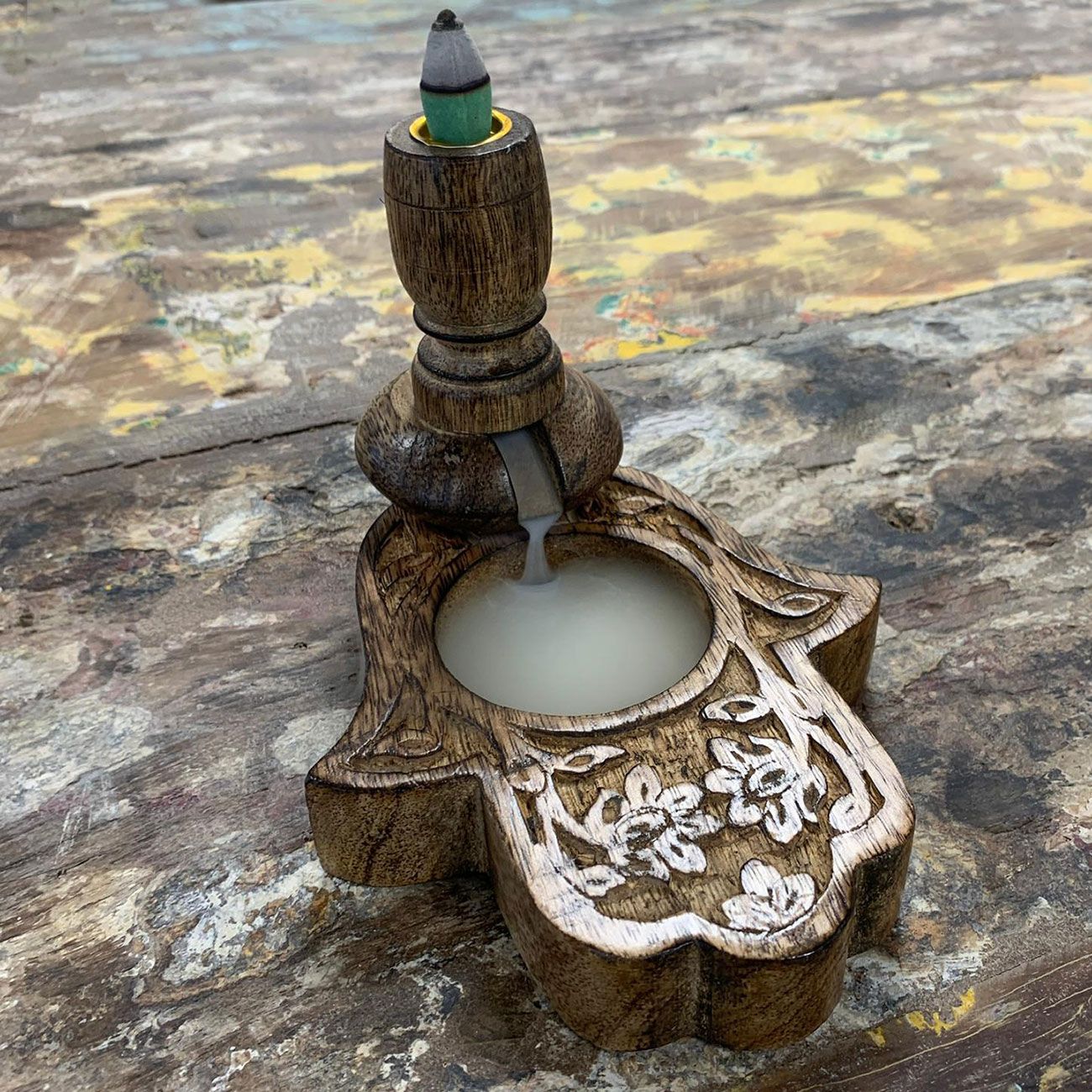 Quemador de reflujo Hamsa de madera de mango · Pequeño - Imagen 5