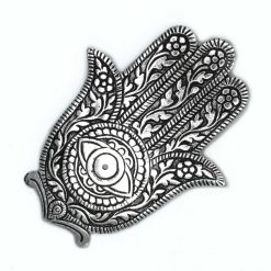 Portainciensos Hamsa (Mano de Fátima) de metal pulido
