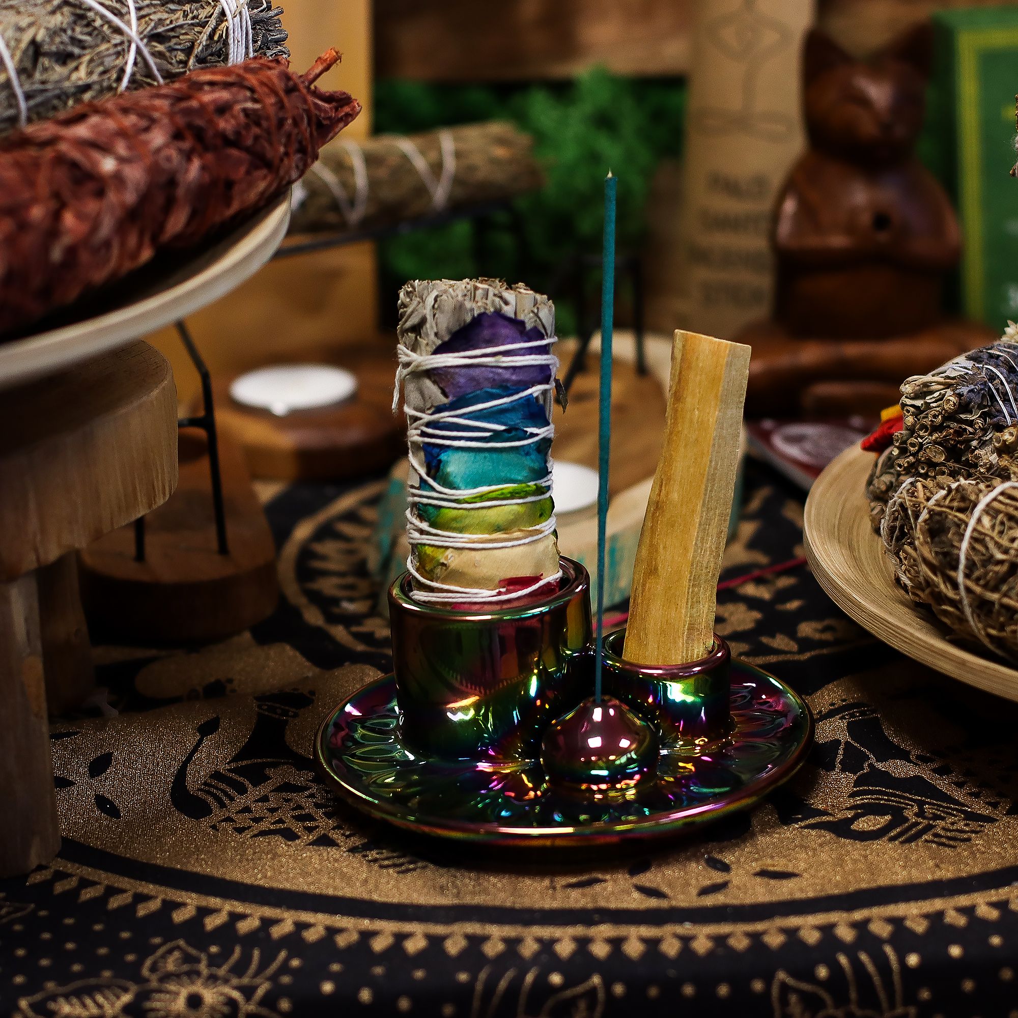 Soporte cerámico Mandala Arcoíris Metálico · Palo Santo y atados - Imagen 6