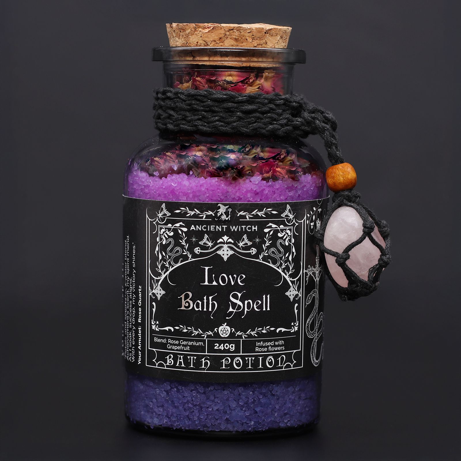 Poción de baño Ancient Witch «Amor» con amuleto de cuarzo rosa