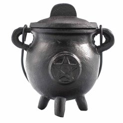 Caldero ritual de hierro fundido con pentagrama – 6,5 × 13 cm